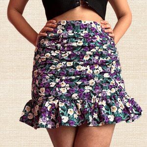 Discontinued Maximalist Ditsy Print Purple, Yellow, and Green Floral Skirt